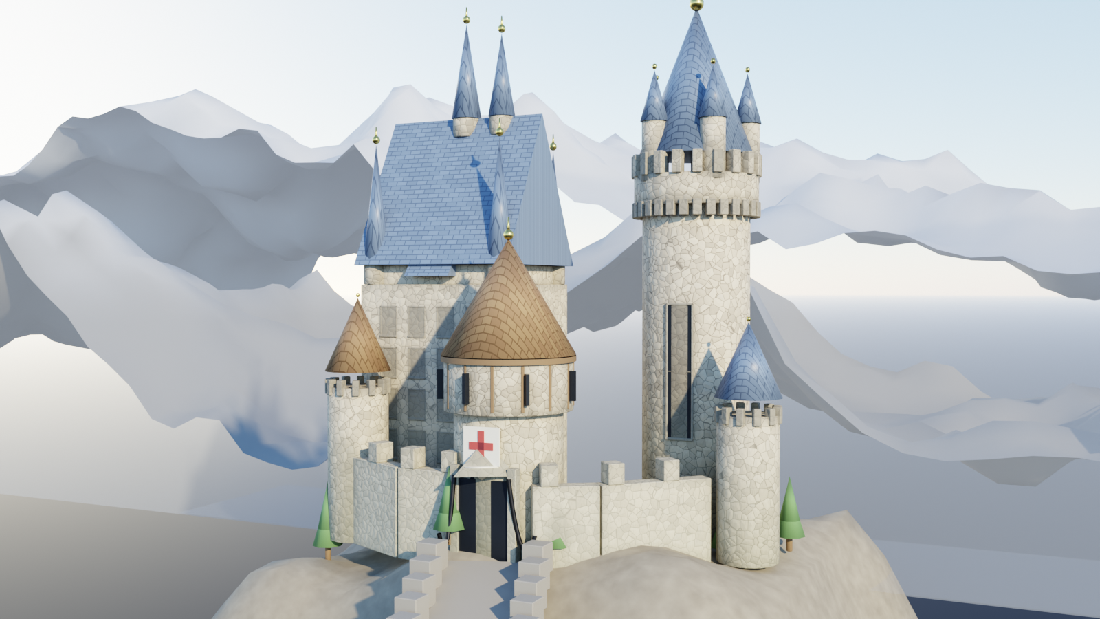 Fairytale castle fortress modeled and rendered in Blender